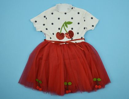 ❤️ Рипс рокля черешки с тюл